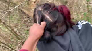 Emo slut gets fucked on tree stump in public