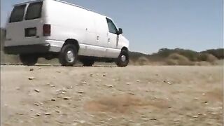 Three young guys in the car seduce slim babe with small tight breasts filling her horny holes with throbbing cocks