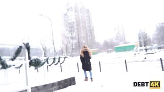 Debt4k. Collector enjoys tender mouth and shaved pussy of adorable debtor