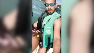 Young slut left her husband on the beach and had sex with the instructor on the jet ski.