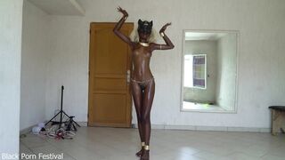 Perfect oily dark skin body with perfect tits